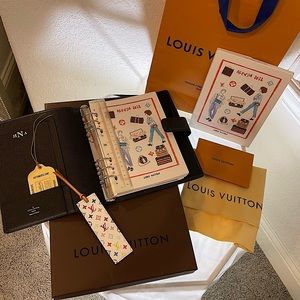LOUIS VUITTON LARGE GM AGENDA BUNDLE in Taiga Black Leather - Authentic